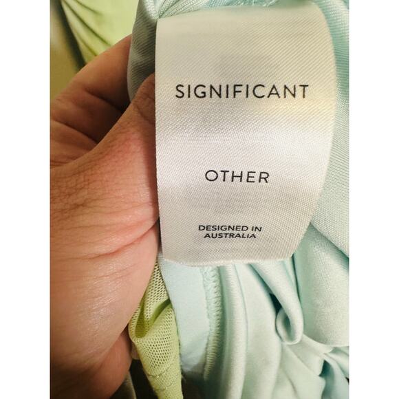 SIGNIFICANT OTHER Green Striped Mesh Square Neck Bodycon Verona Dress Size US 6 - Picture 13 of 14